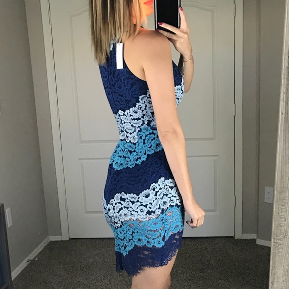 -Anthropologie Blue Lace Color Block Dress- - Picture 4 of 5